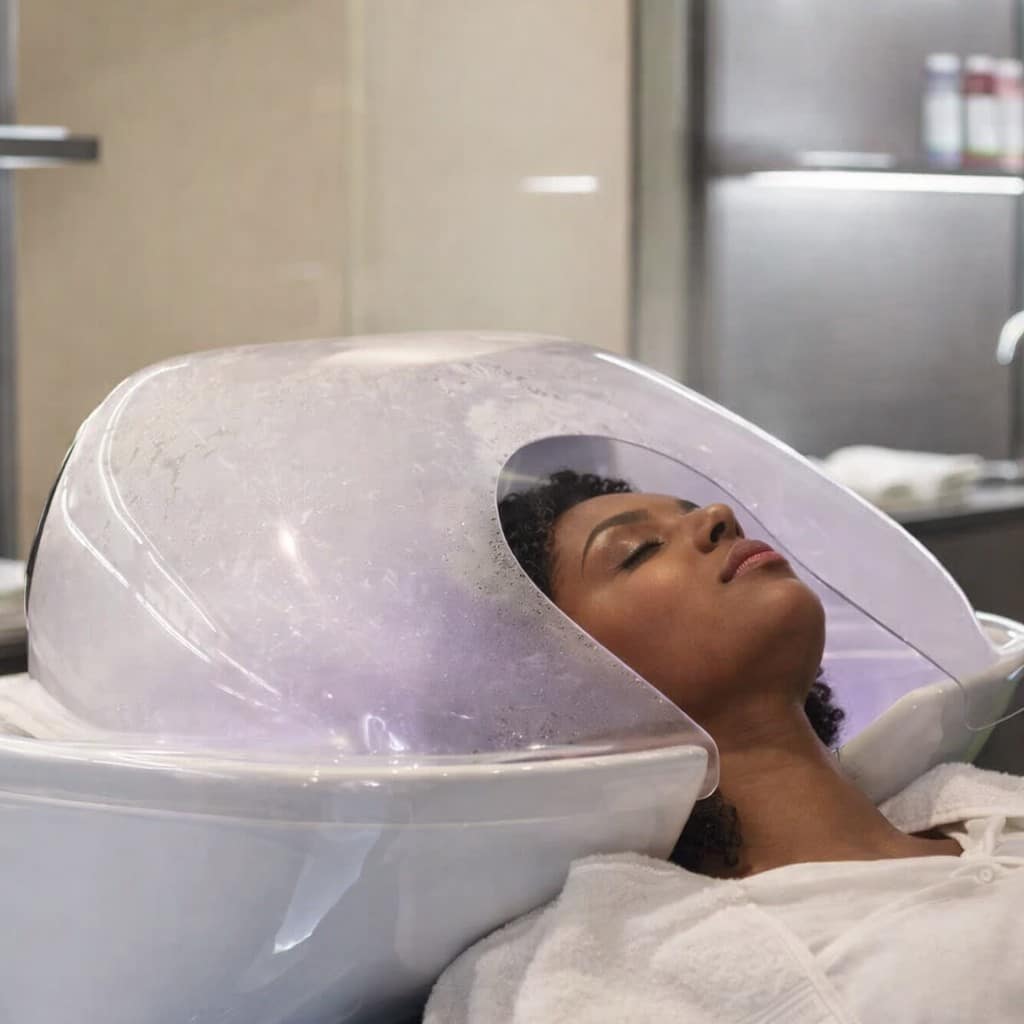 Soin vapeur pour cheveux texturés en salon — hydratation profonde